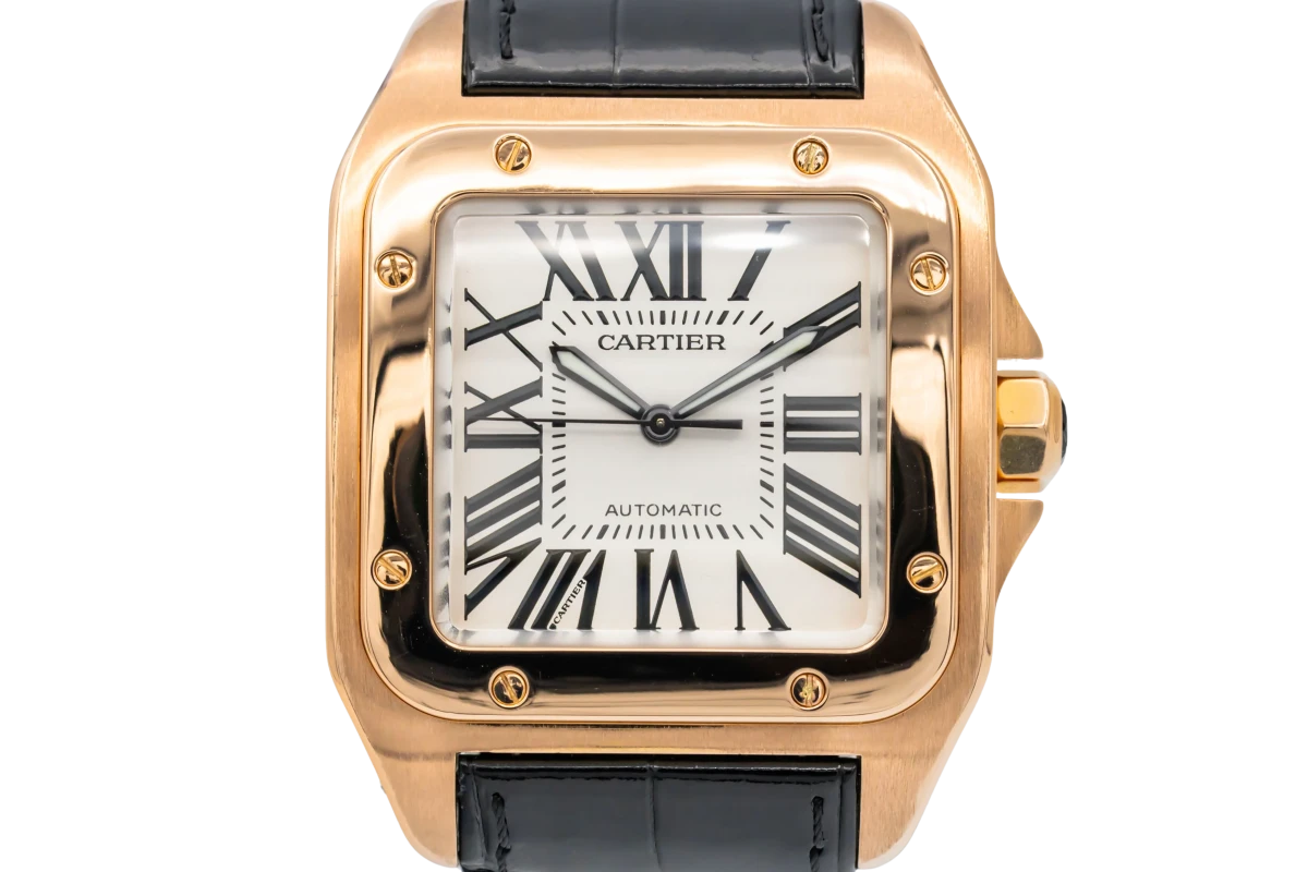 Cartier Santos 100 38mm 18ct Rose Gold Black Leather W20095Y1/2792 Circa 2010