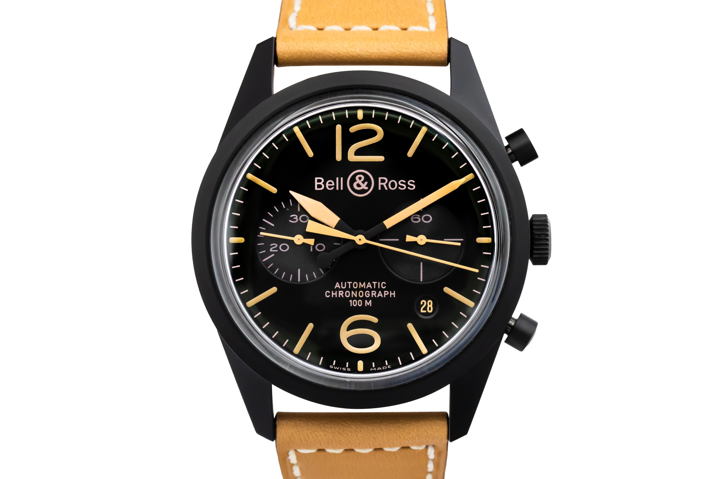 Bell & Ross Chronograph Heritage PVD 41mm Tan Leather BR126-94-SC 2017