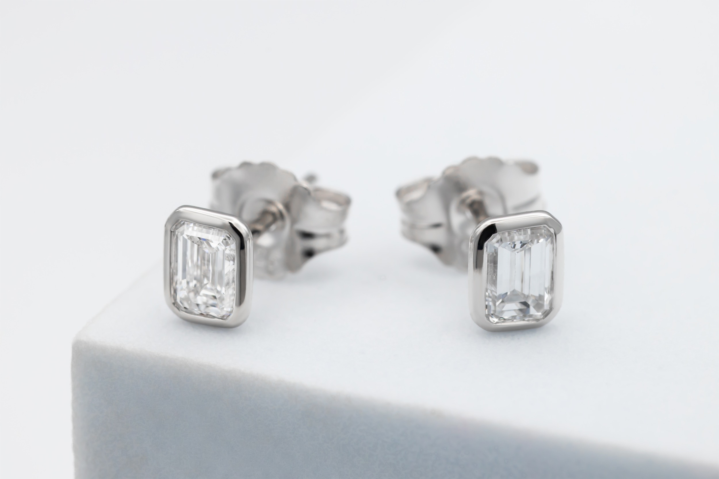 Sterling Silver Lab Grown Emerald Cut Diamond Stud Earrings 1.06ct