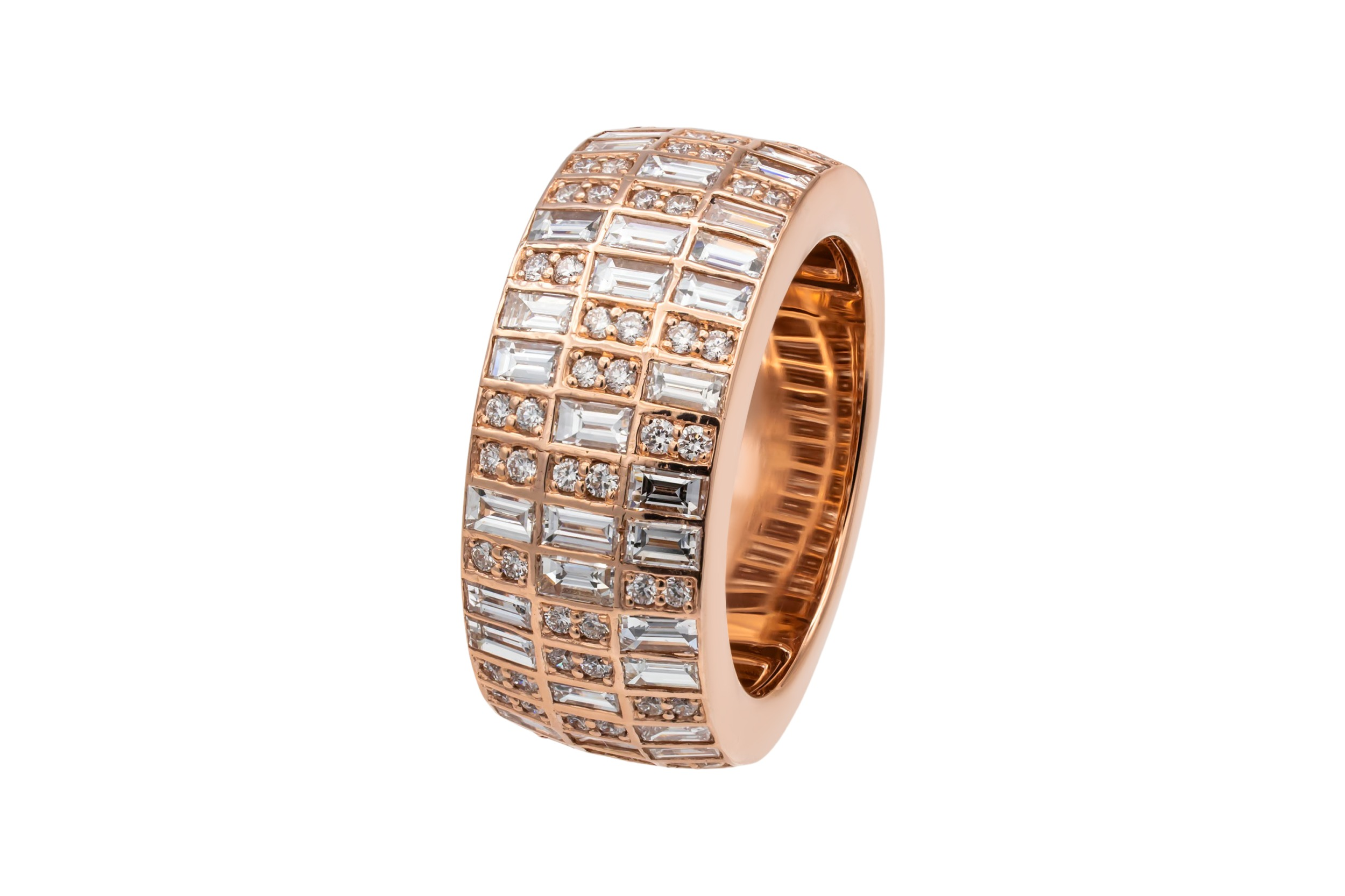 9ct Rose Gold Natural Diamond Baguette & Brilliant Cut Ring 2.04ct F VS Size O 8.1g