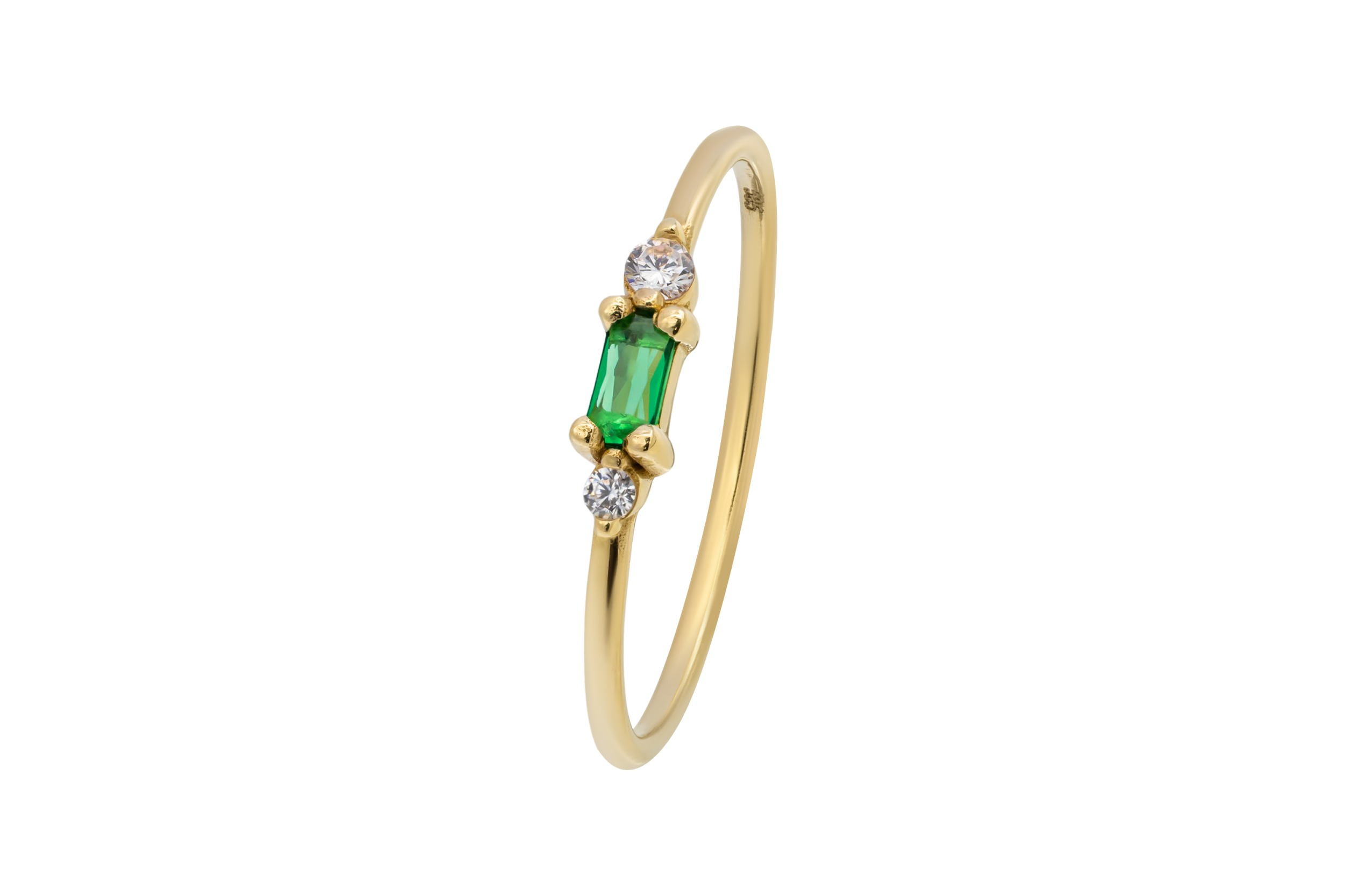 14ct Yellow Gold Trio Emerald and Round Green and White Cubic Zirconia Ring 1g