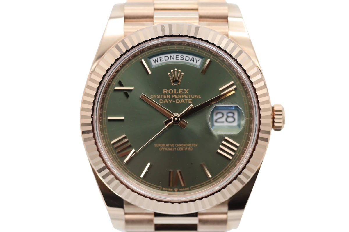 Rose gold green online face rolex