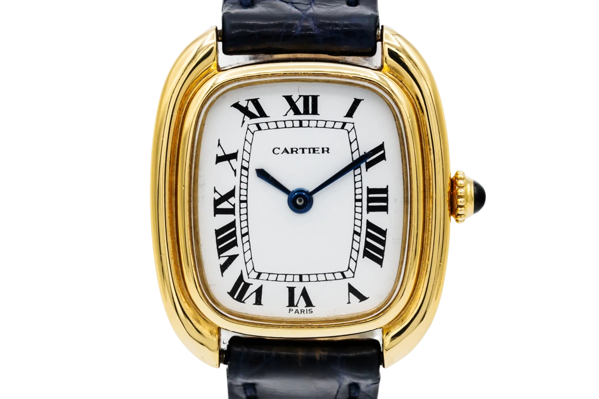 Cartier Gondole 24mm 18ct Yellow Gold Black Leather R7807 1970s