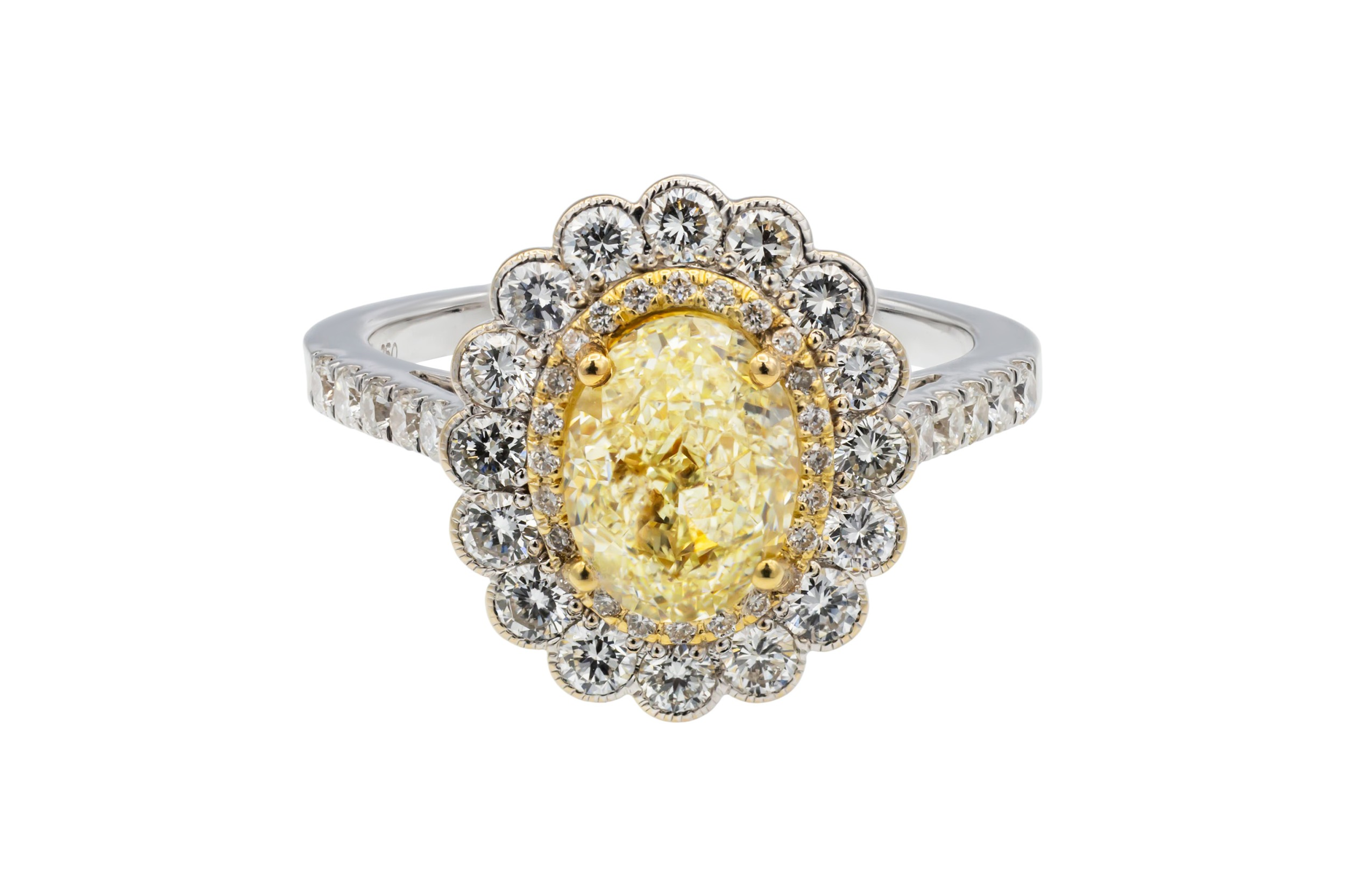 18ct White gold Fancy Light Oval Yellow Diamond Ring 2.78ct IGI Certified