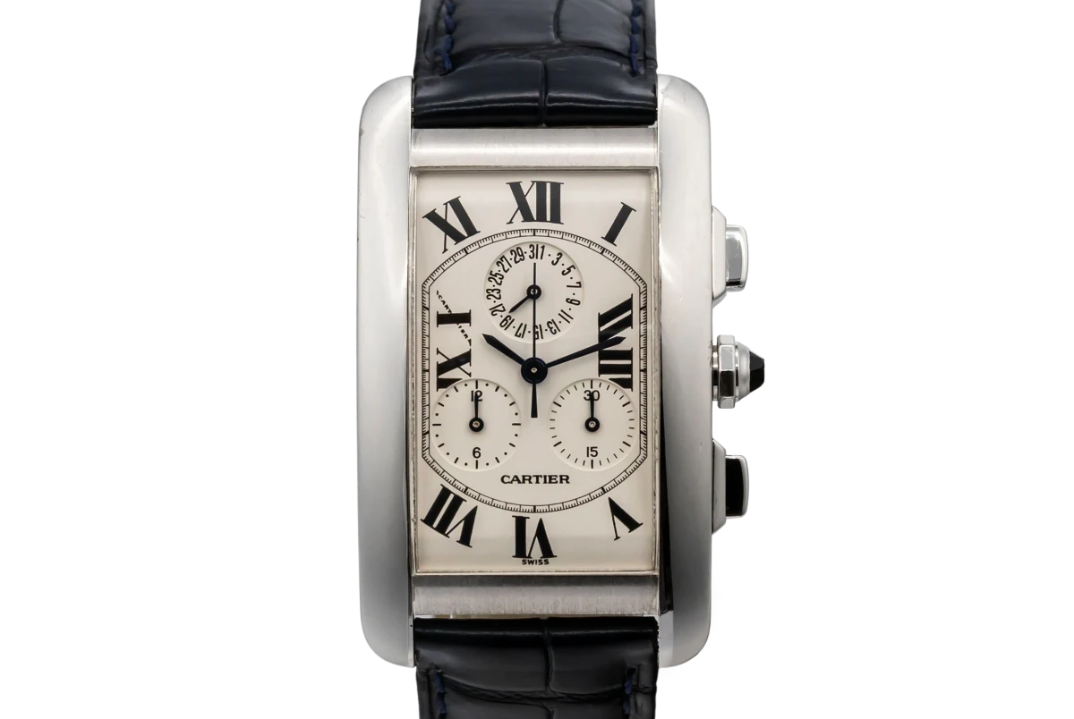 Cartier Tank Americaine 26x36mm 18ct White Gold Black Leather 2312 Circa 2000s