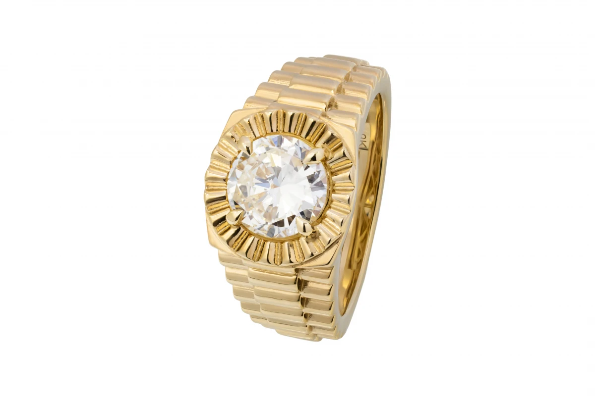 9ct Yellow Gold Diamond President Design Mens Ring 1.70ct GIA