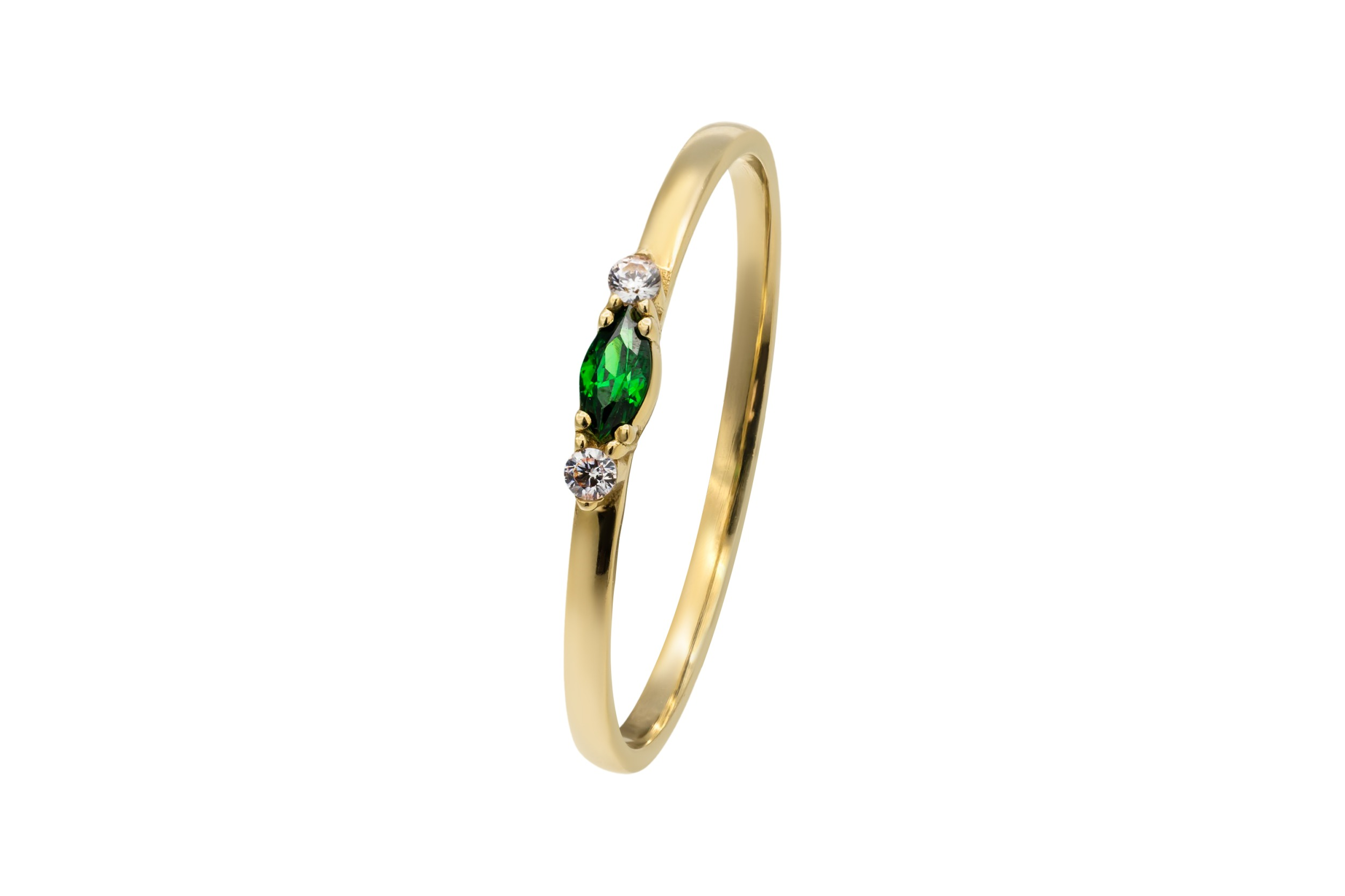 14ct Yellow Gold Trio Marquise Green and White Cubic Zirconia Ring 1g