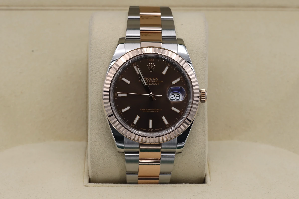 Rolex DateJust 41mm Steel & 18ct Everose Chocolate Dial Oyster