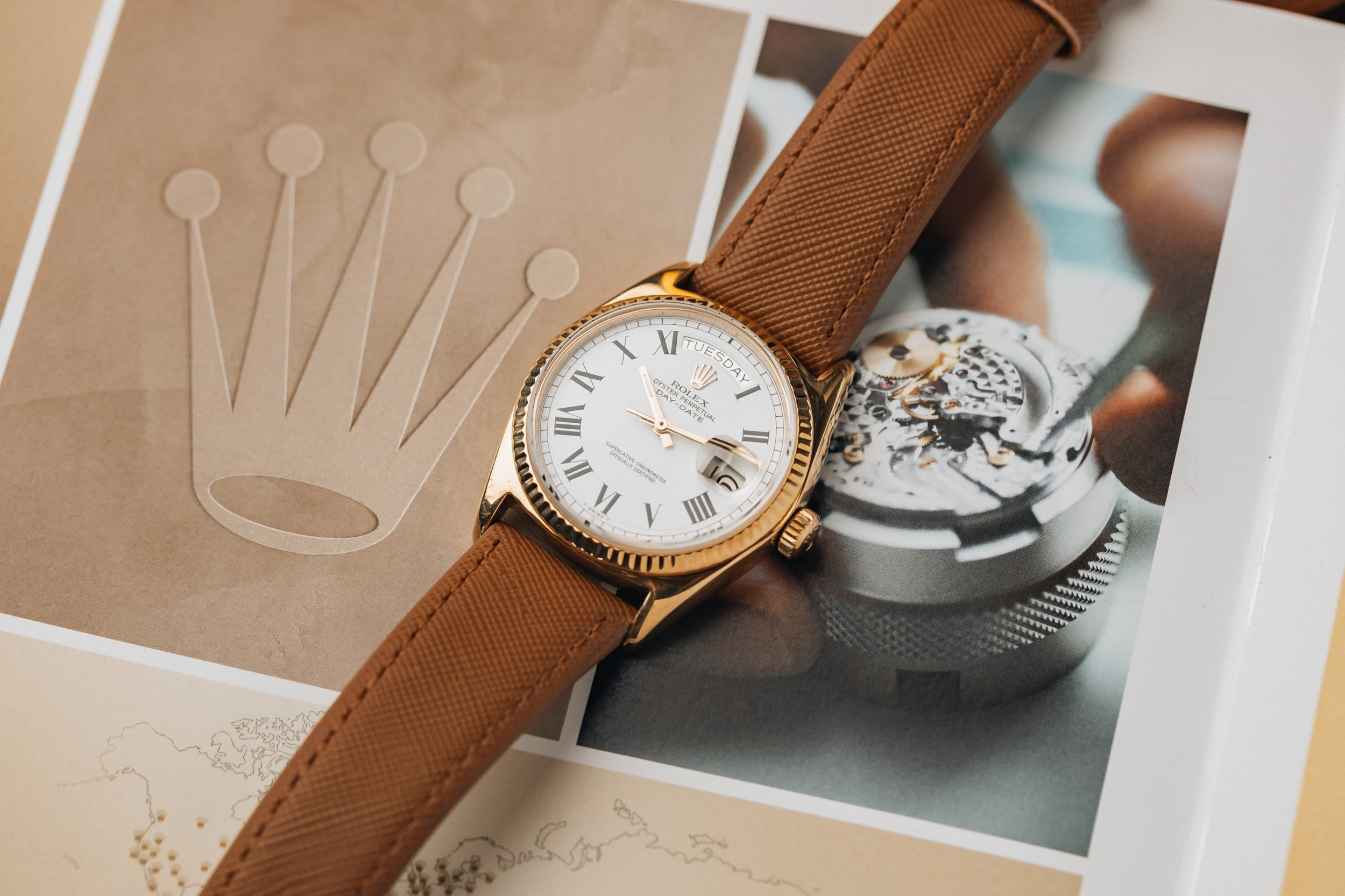 Rolex Day-Date 36mm 18ct Yellow Gold Brown Leather 1803 1974