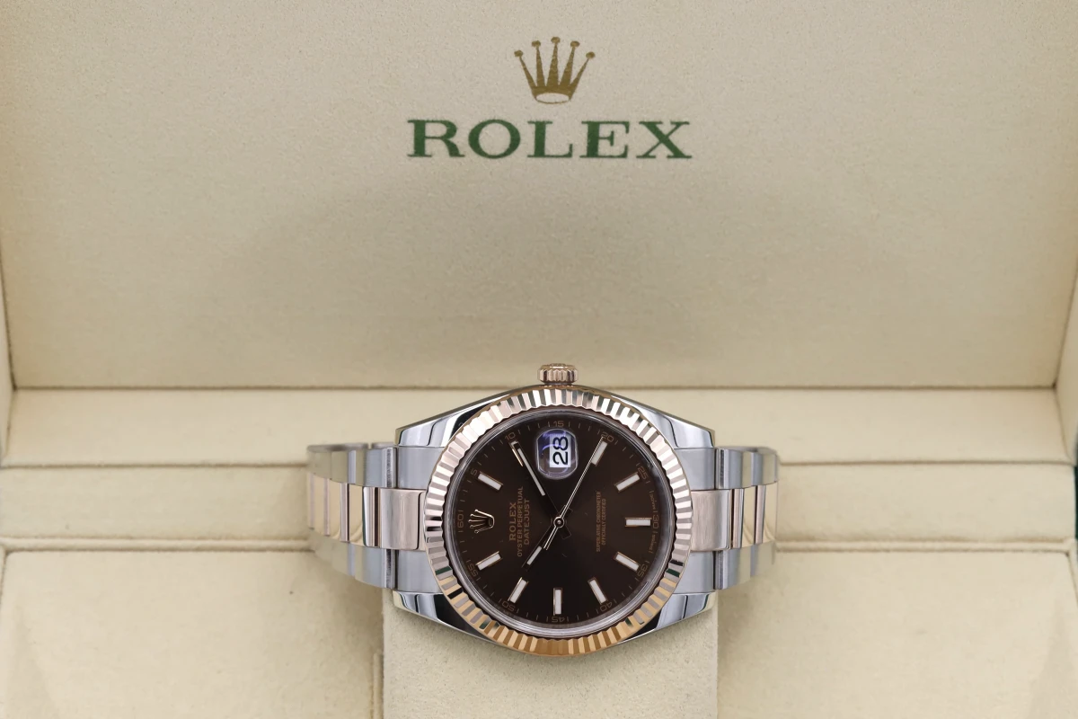 Rolex DateJust 41mm Steel & 18ct Everose Chocolate Dial Oyster