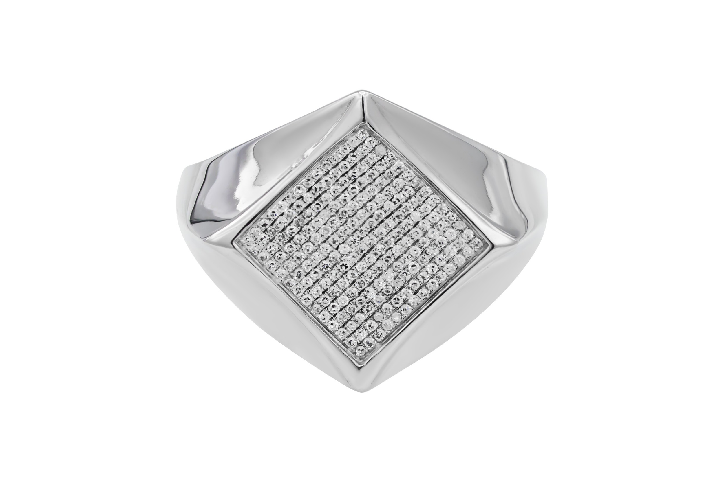 9ct White Gold Square Diamond Cluster Signet Ring 0.32ct