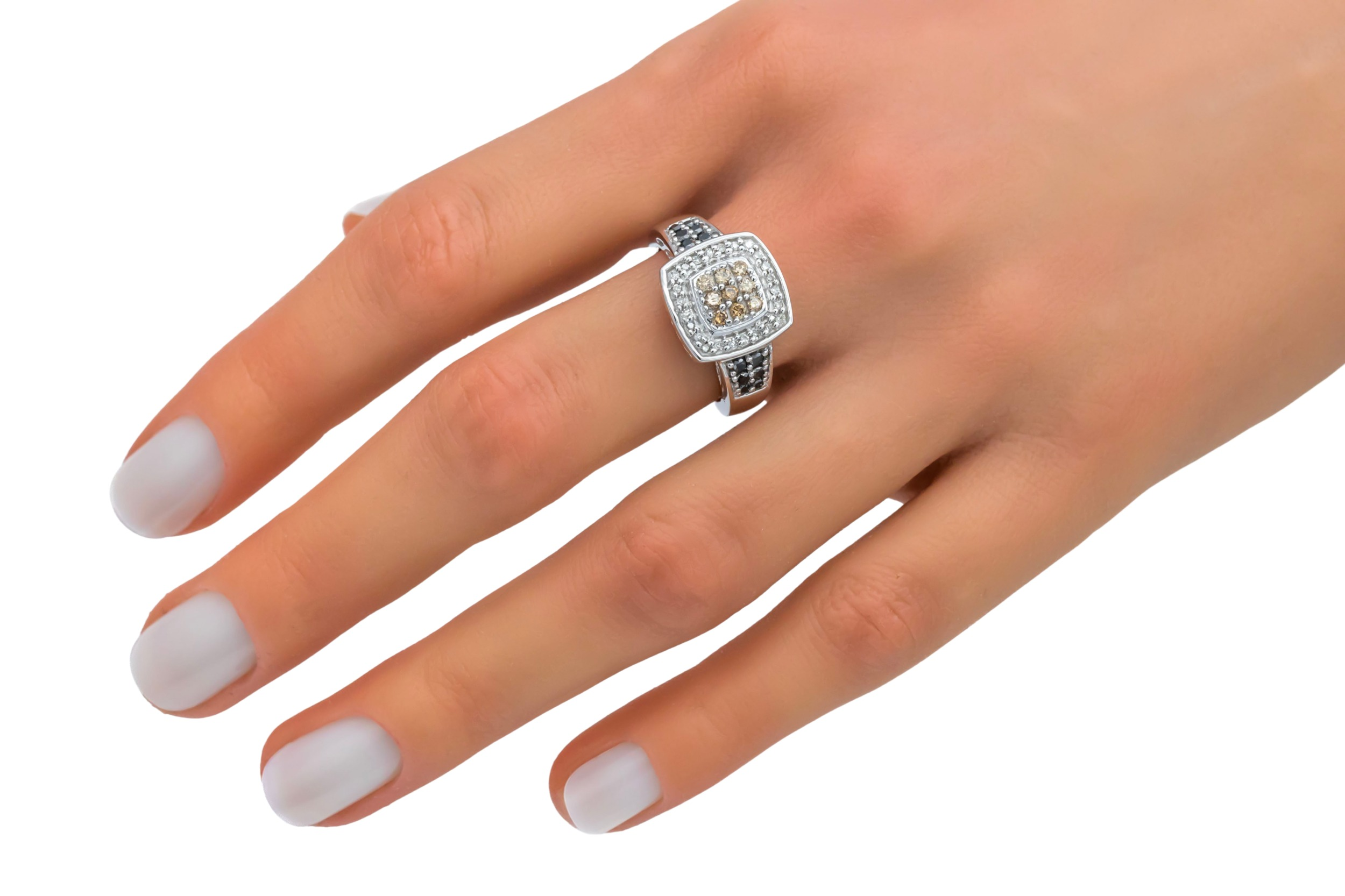 14ct White Gold Cognac, White & Black Diamond Mens Ring 0.70ct