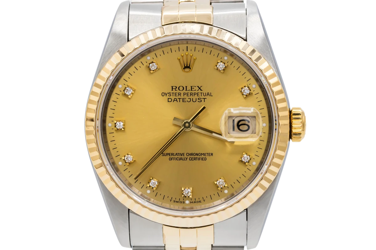 Rolex DateJust 36mm Steel and Gold Champagne Diamond Dial