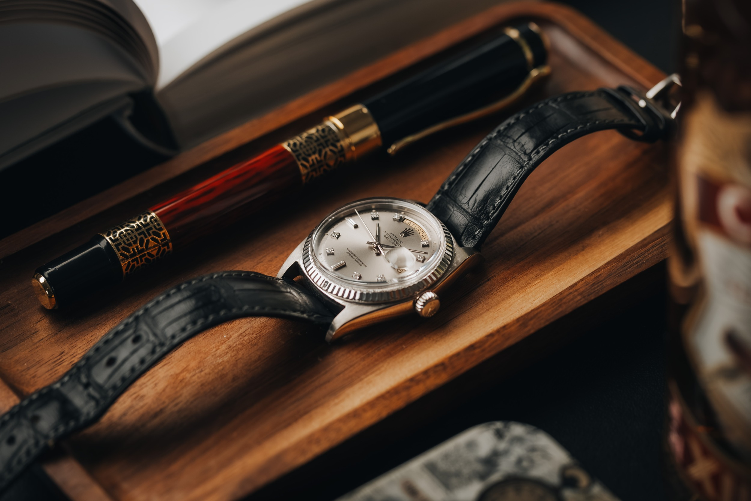 Rolex Day-Date 36mm Black Leather 18ct White Gold 1803 - 1974