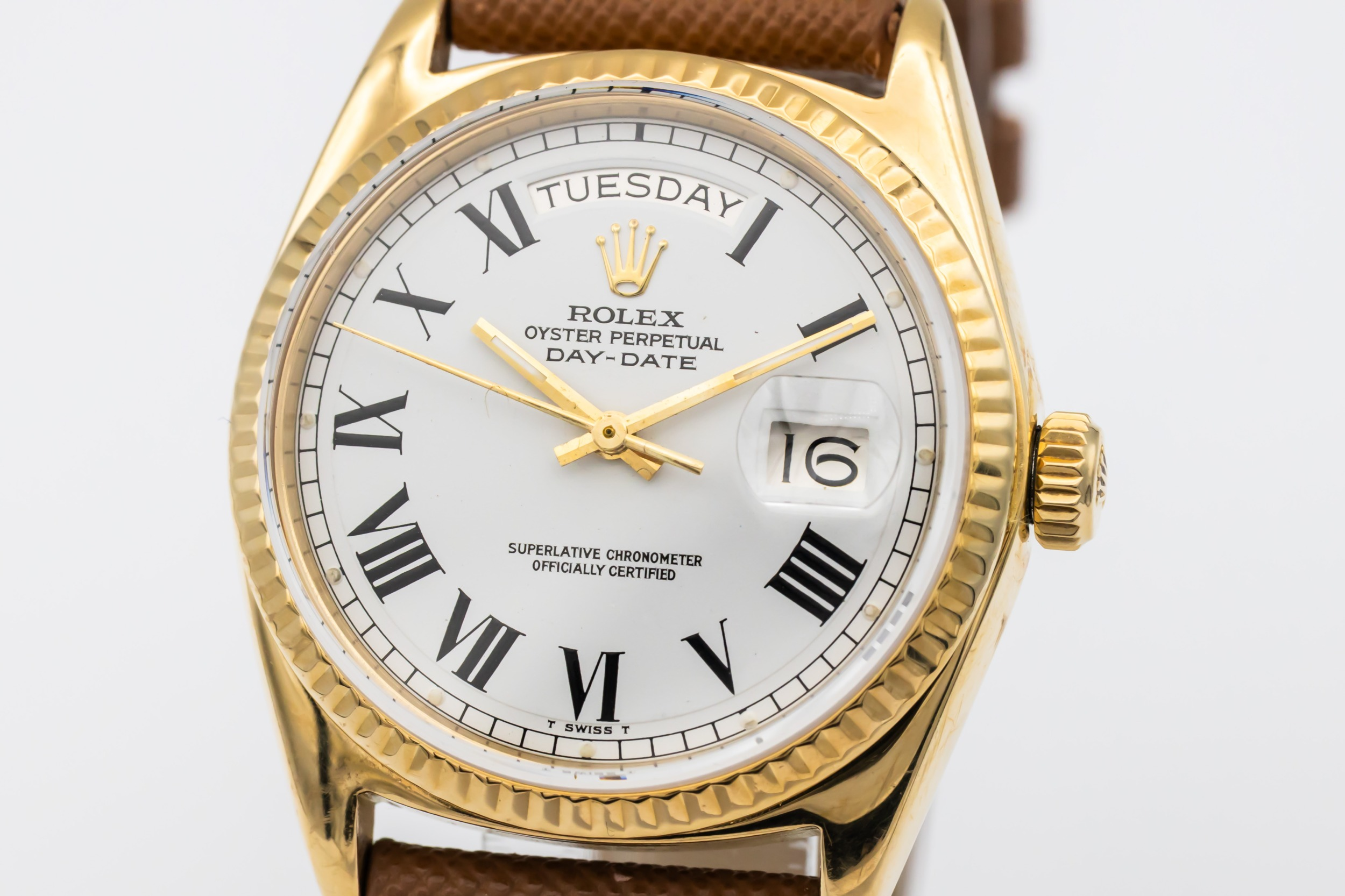 Rolex Day-Date 36mm 18ct Yellow Gold Brown Leather 1803 1974