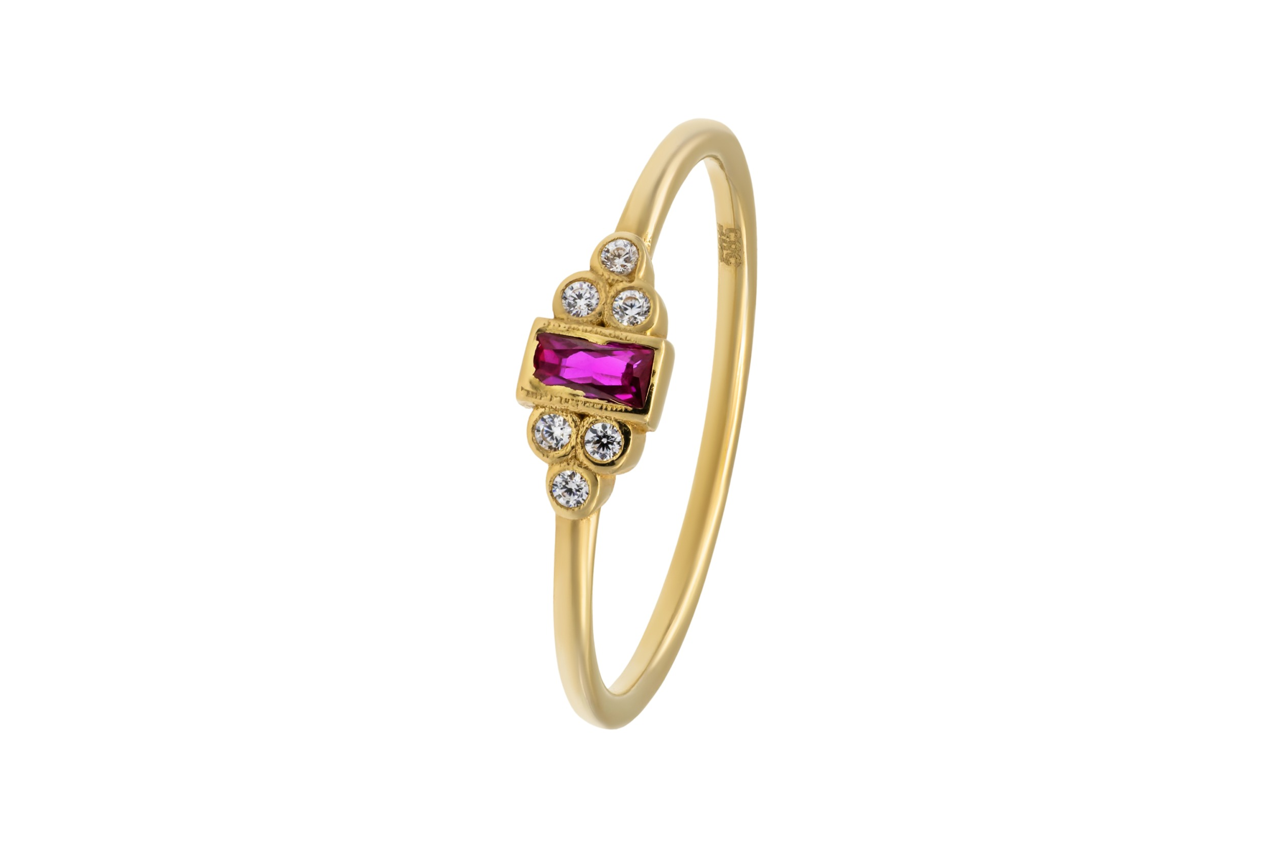 14ct Yellow Gold Pink Emerald Cut & White Cubic Zirconia Cluster Ring Size P 1.5g