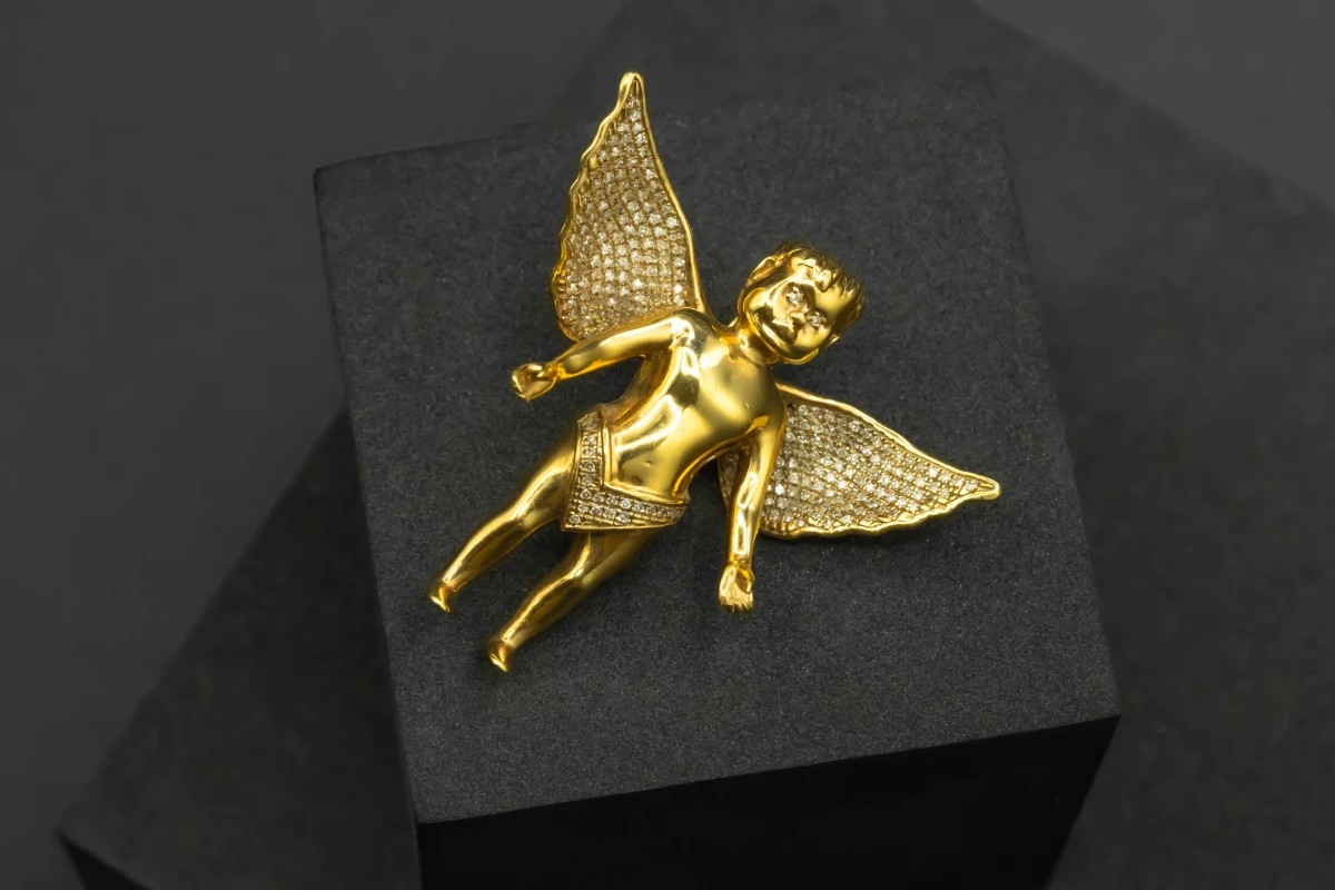 9ct Yellow Gold Diamond Angel Pendant