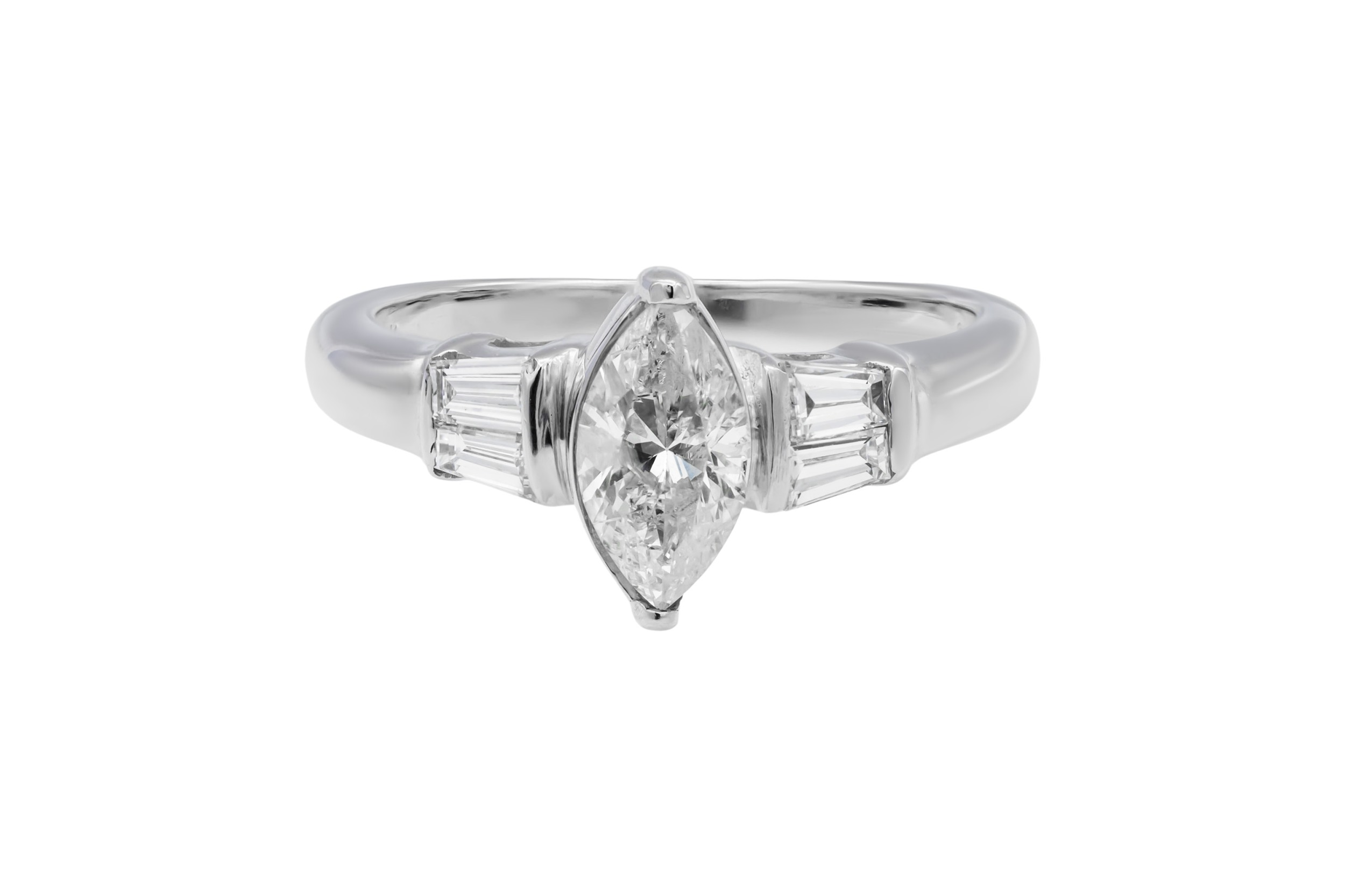 14ct White Gold Marquise & Baguettes Engagement Ring 1.00ct
