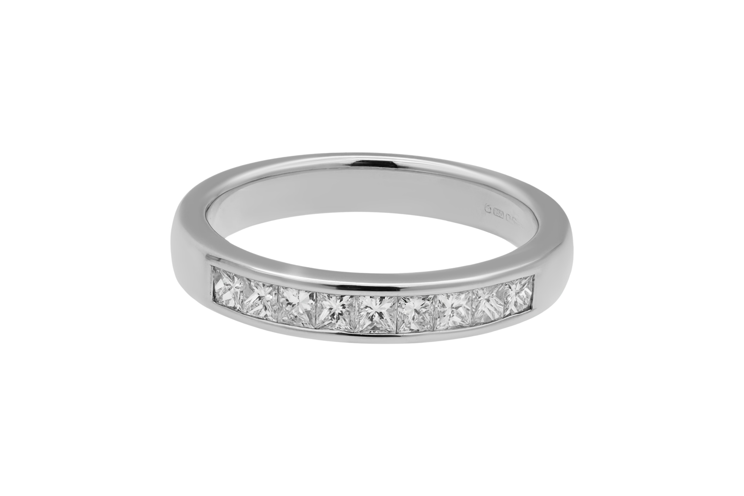 18ct White Gold Wedding Style Band With Princess Cut Diamonds 0.90ct
