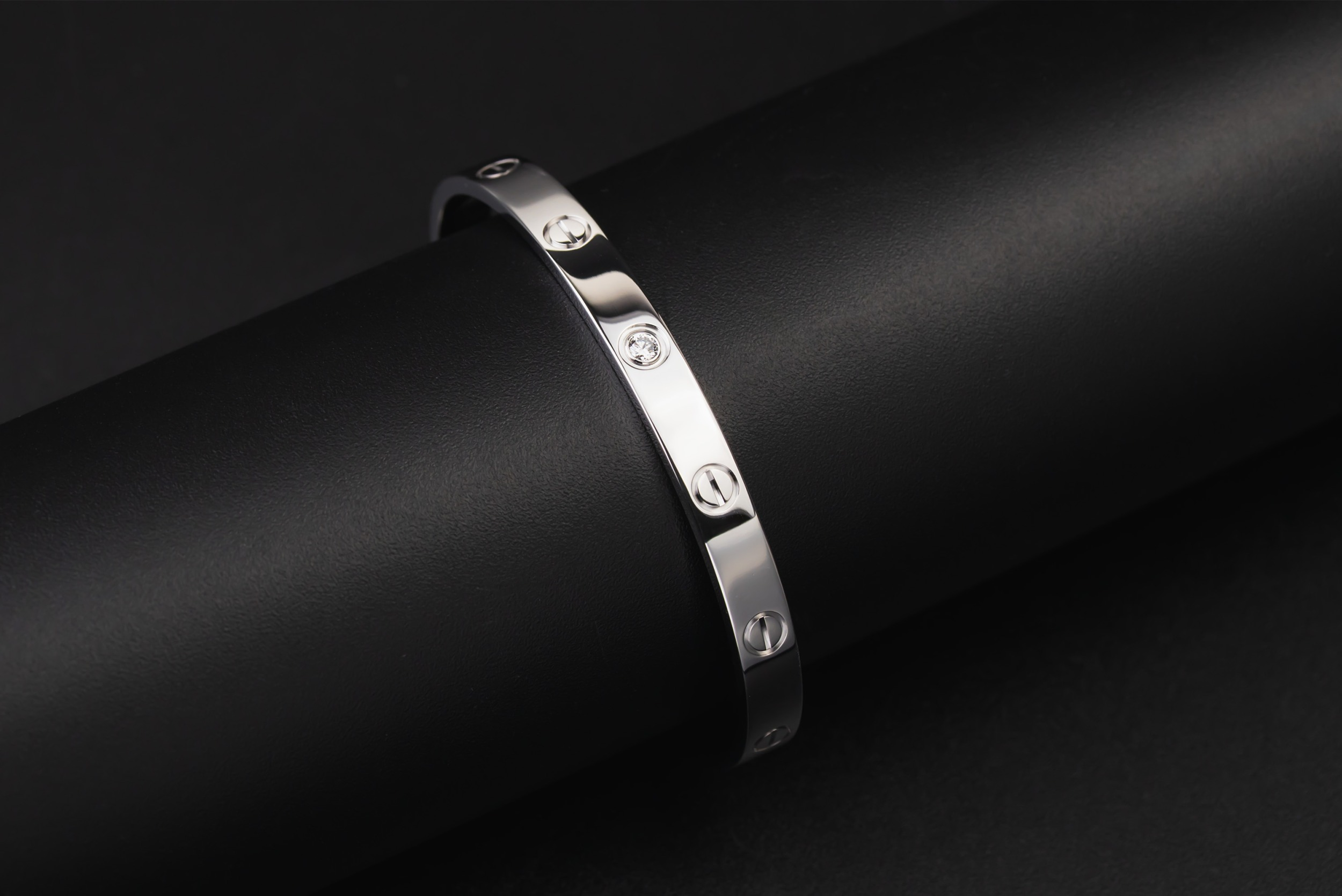 Cartier LOVE 1 Diamond Cuff Bracelet 18ct White Gold Size 18 0.10ct