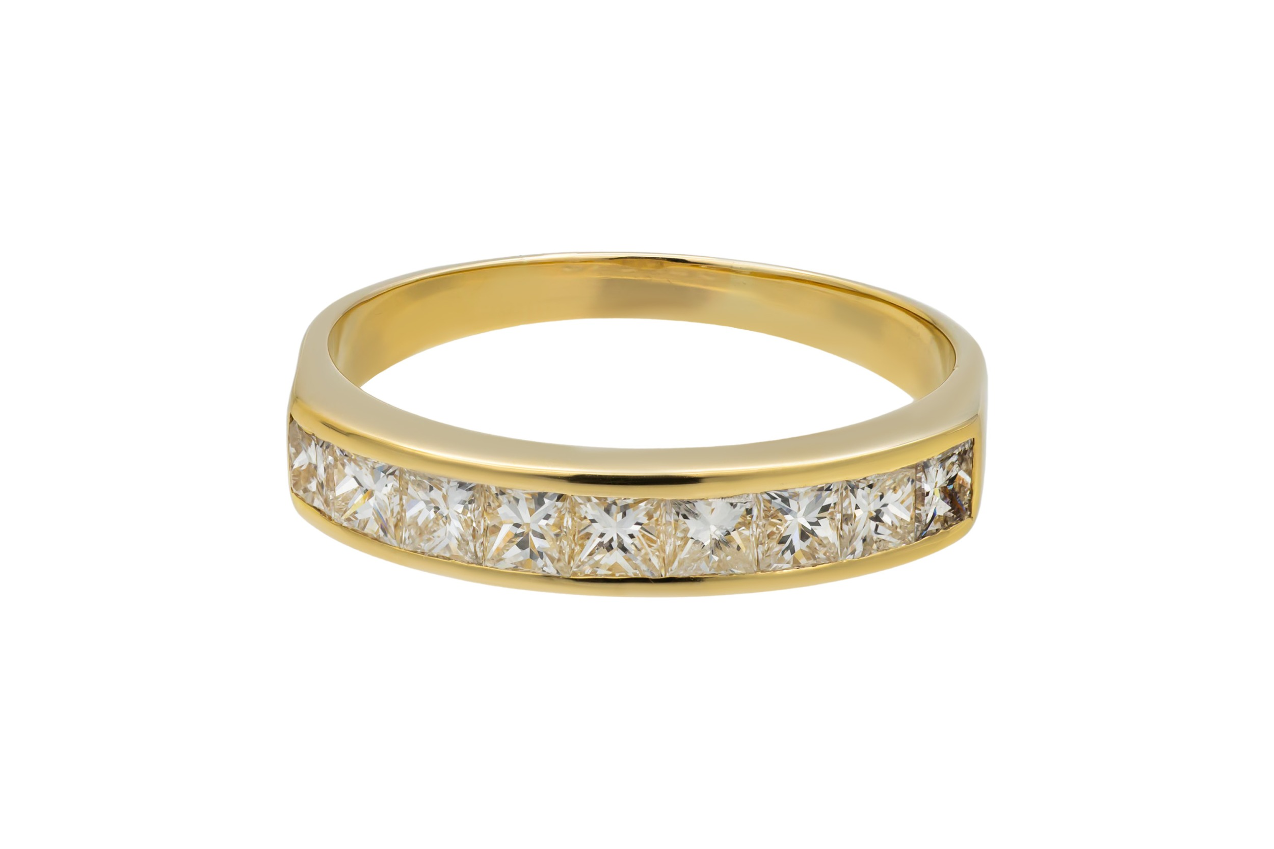 18ct Yellow Gold Channel Set Princess Cut Eternity Wedding Band 1.00ct 4.1g