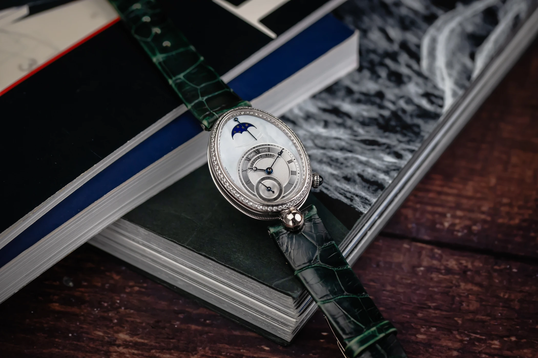 Breguet Reine De Naples 36.50x28.48mm 18ct White Gold Green Leather 8908 2009