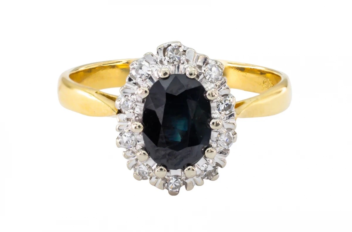 10k Yellow Gold Natural Sapphire Diamond Womens Band Ring
