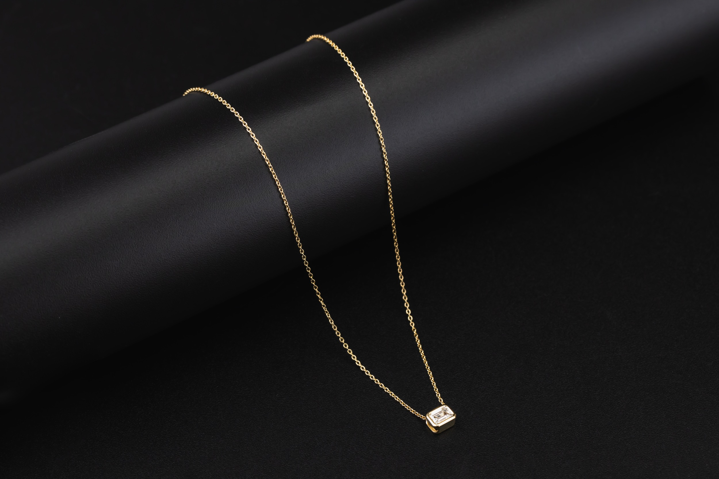 Gold Plated Sterling Silver Lab Grown Emerald Cut Diamond Necklace 0.50ct