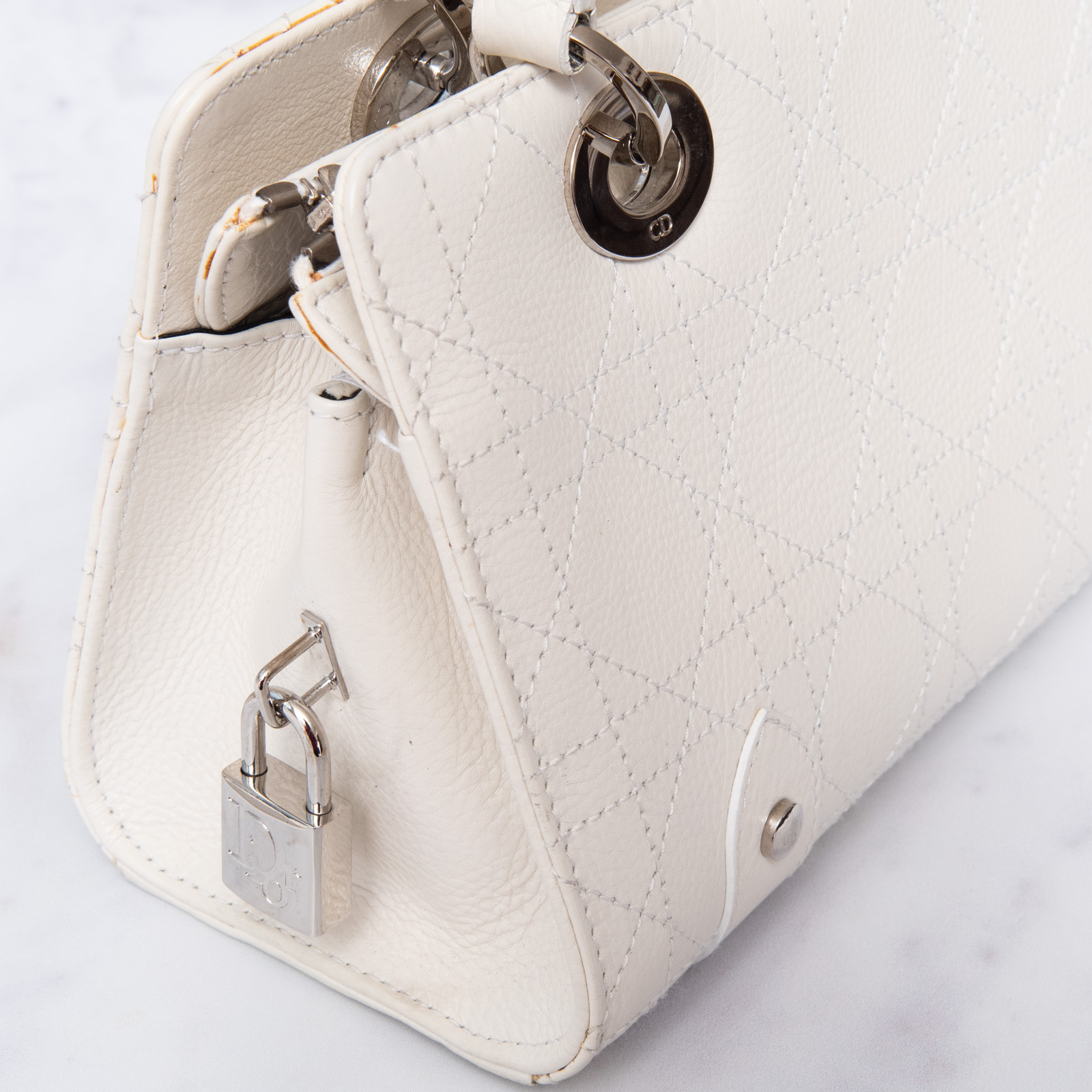 Christian Dior East West Off White Leather Cannage Bag