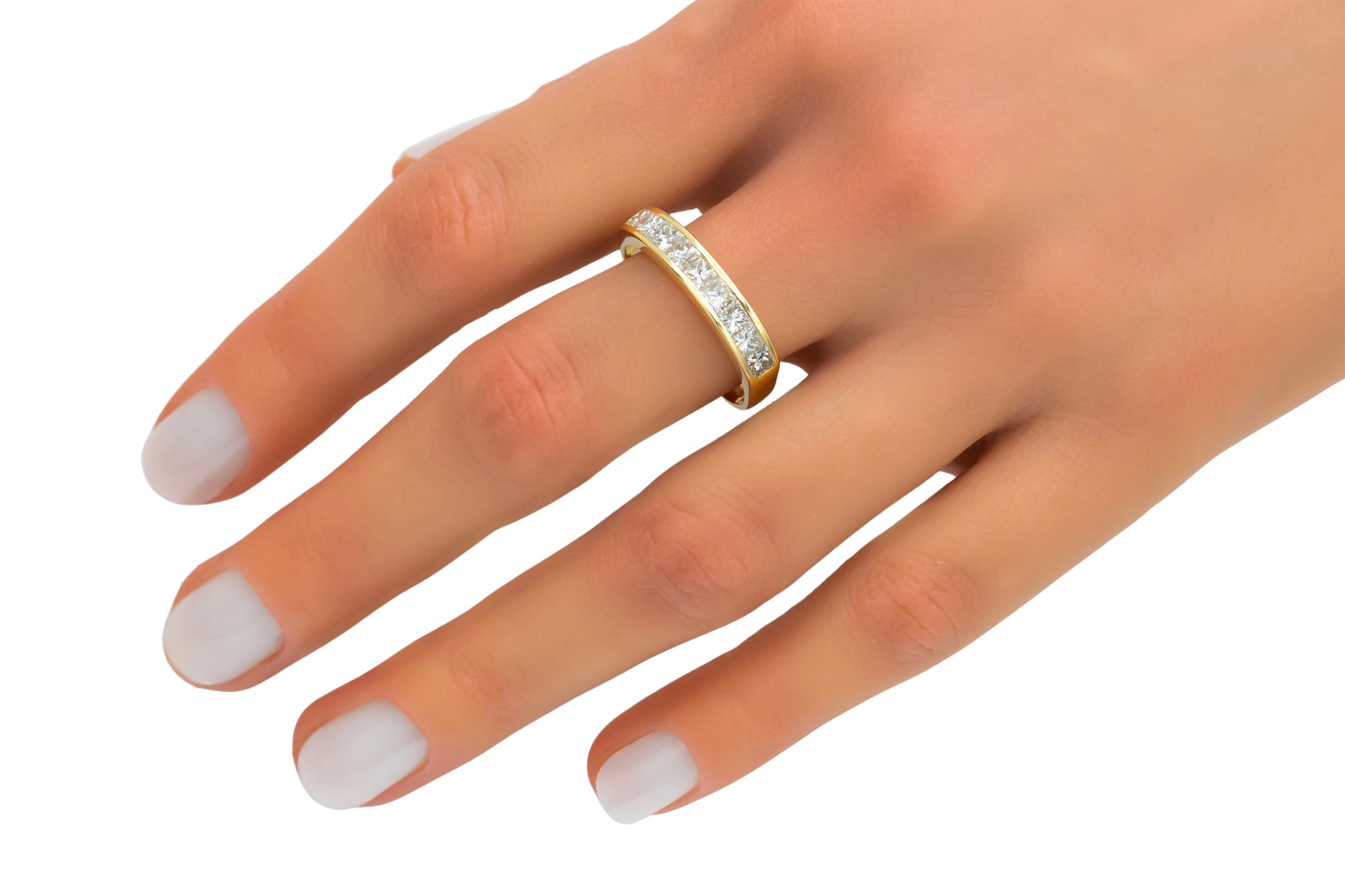 18ct Yellow Gold Channel Set Princess Cut Eternity Wedding Band 1.00ct 4.1g
