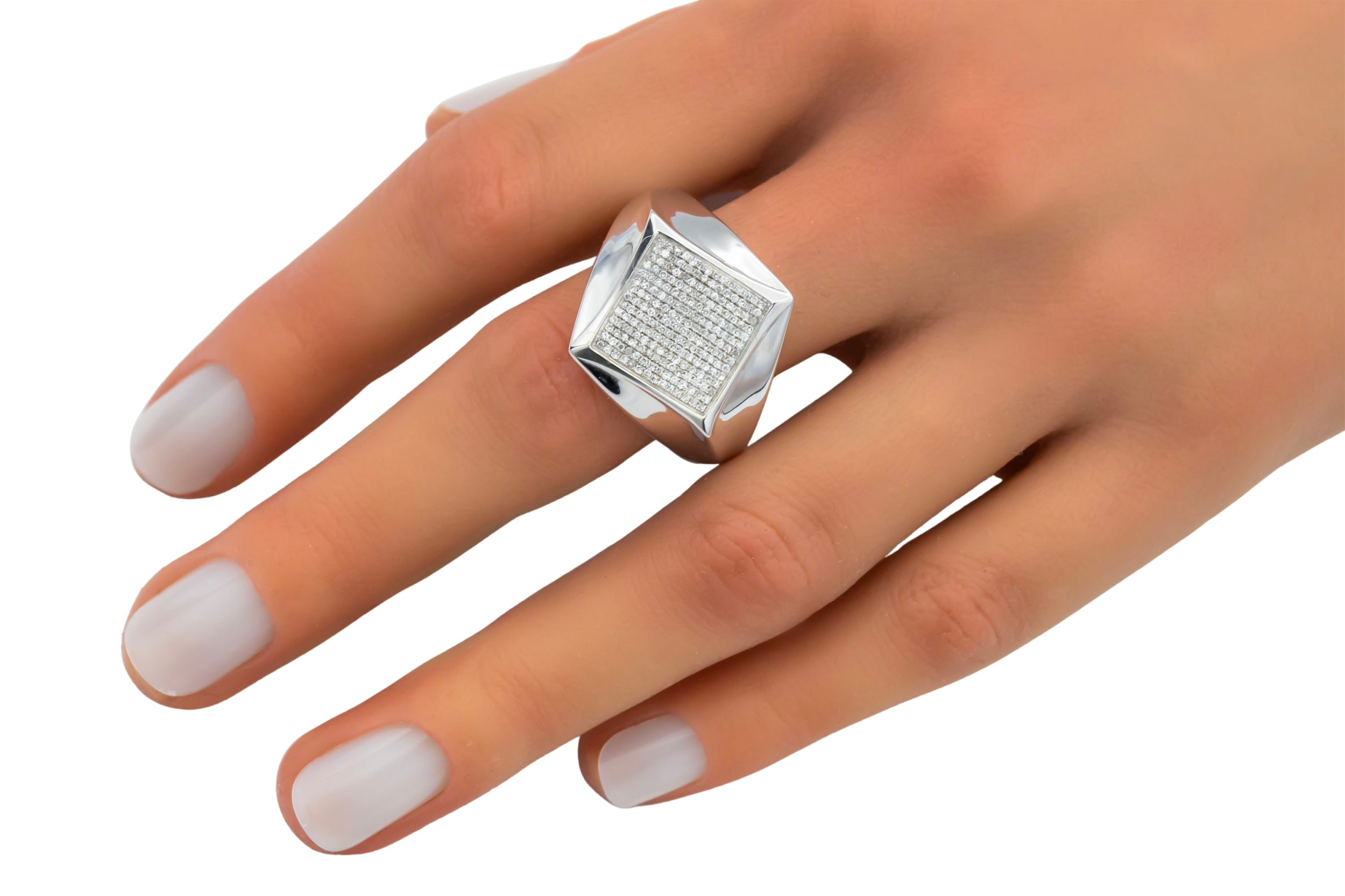 9ct White Gold Square Diamond Cluster Signet Ring 0.32ct