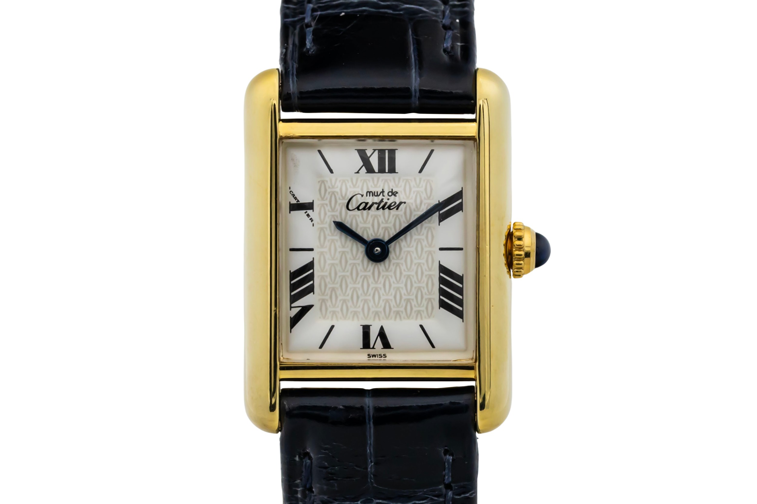 Cartier Must de Cartier Tank 22mm Vermeil Black Leather 1613 Circa 1990s