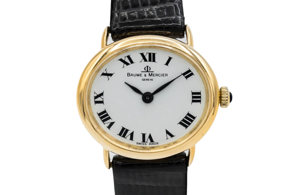 Baume Et Mercier Geneve 24mm 18ct Yellow Gold Black Leather 487566