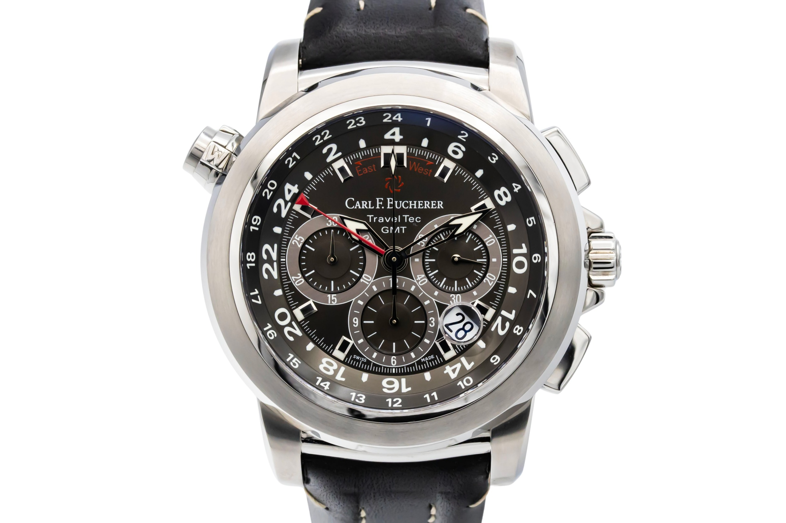 Carl F. Bucherer Patravi Traveltec GMT 47mm Black Leather 10620.08.33.01 Circa 2007