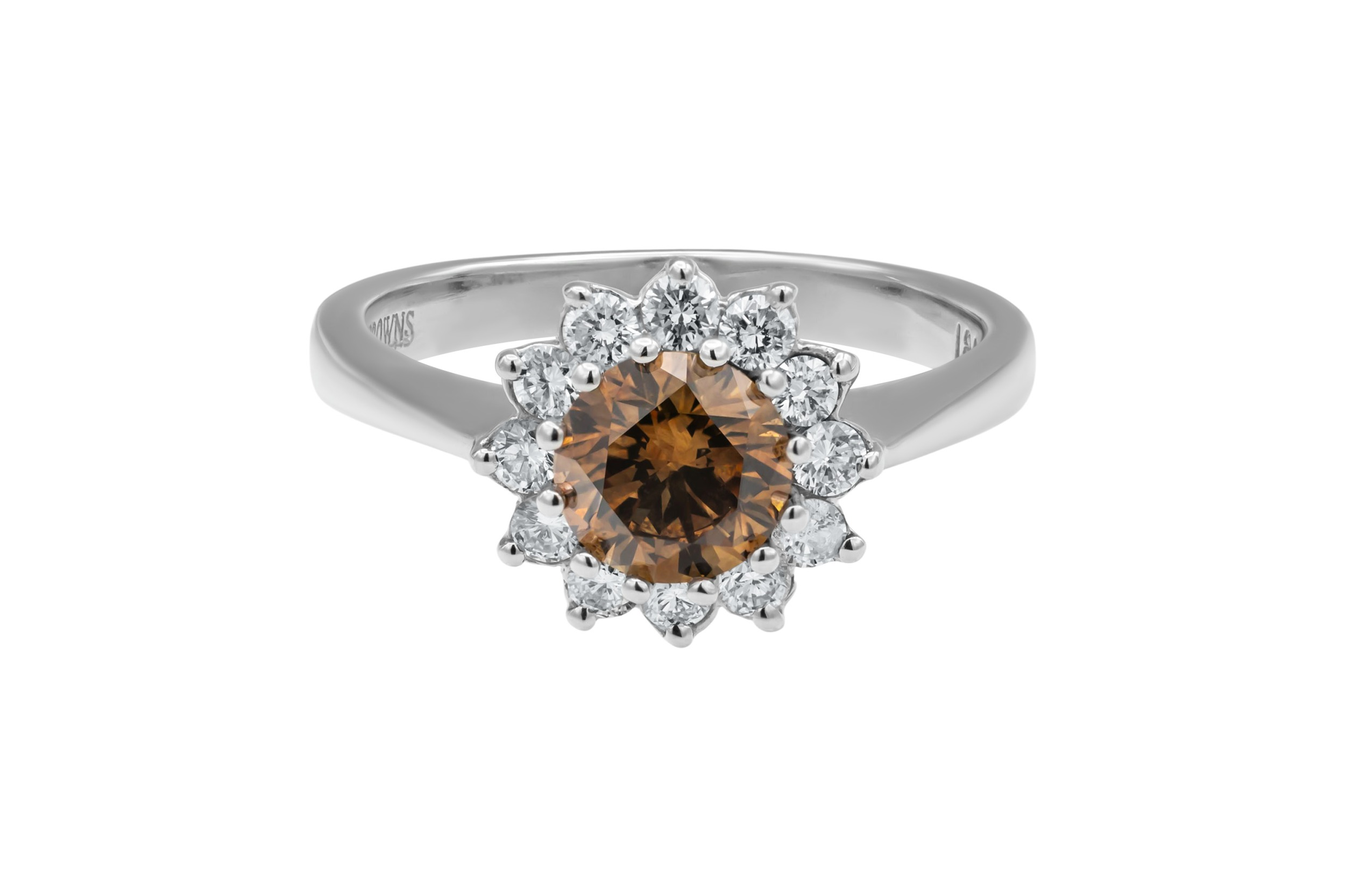 Browns 18ct White Gold Champagne Diamond Set Size N 11g
