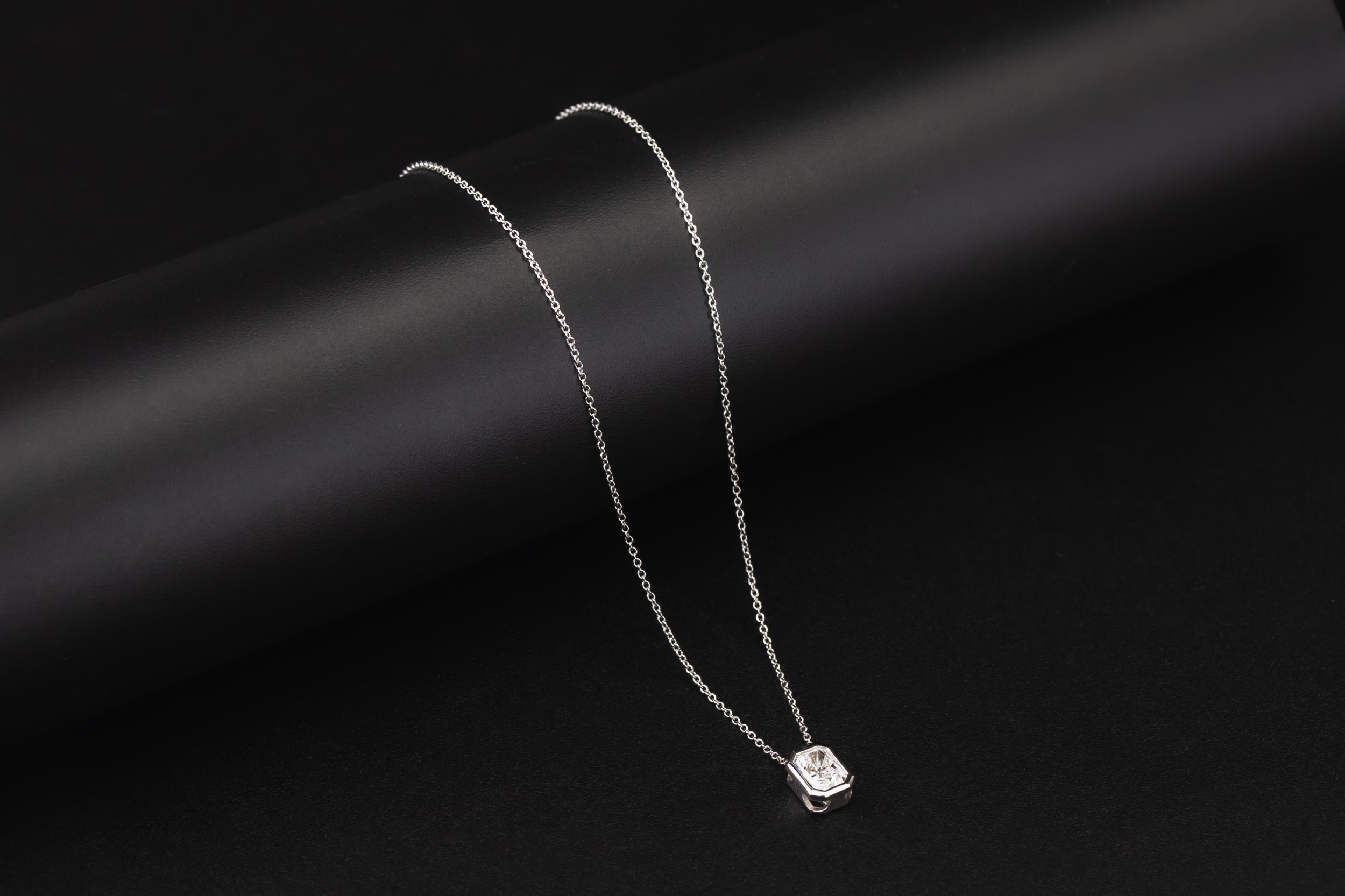 Lab Grown Radiant Cut Diamond Necklace Sterling Silver 1.03ct