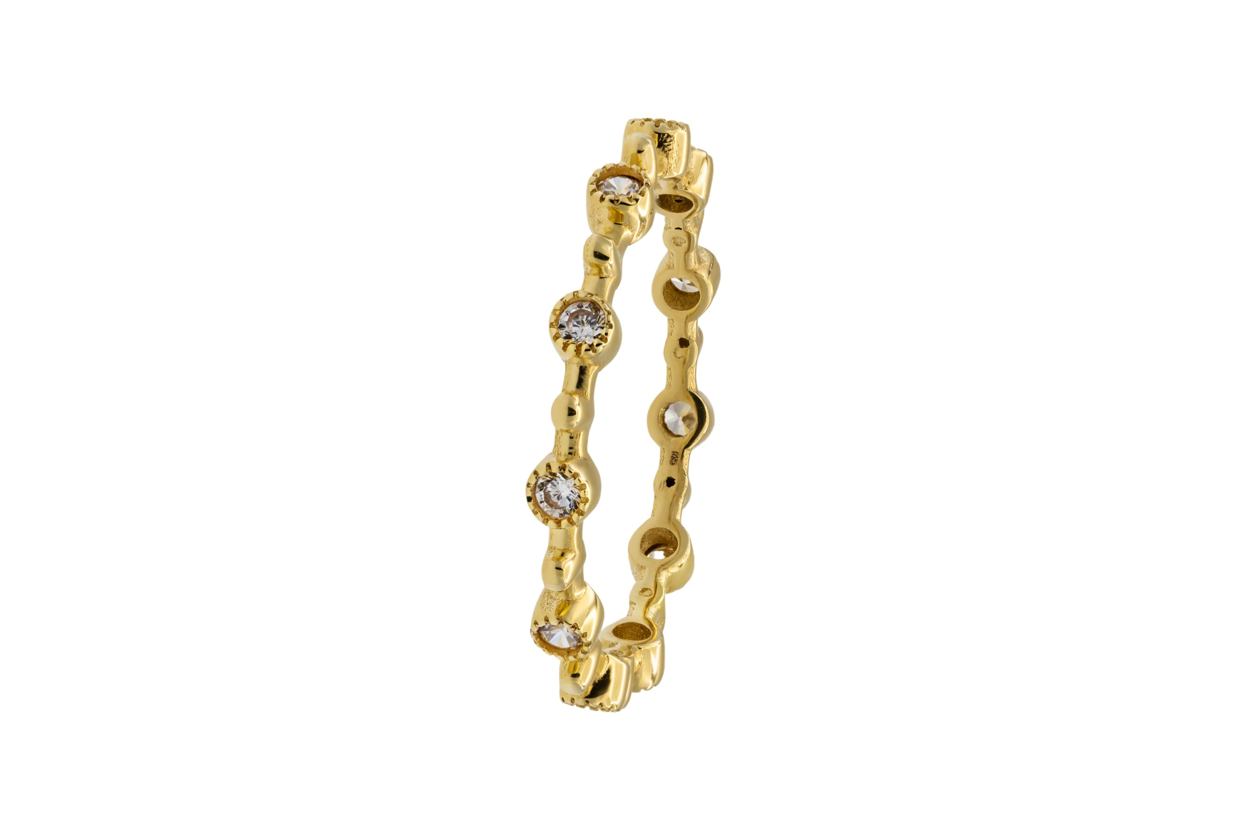 14ct Yellow Gold Full Brilliant Cut Cubic Zirconia Milgrain Rub Over Eternity Ring 1.60g