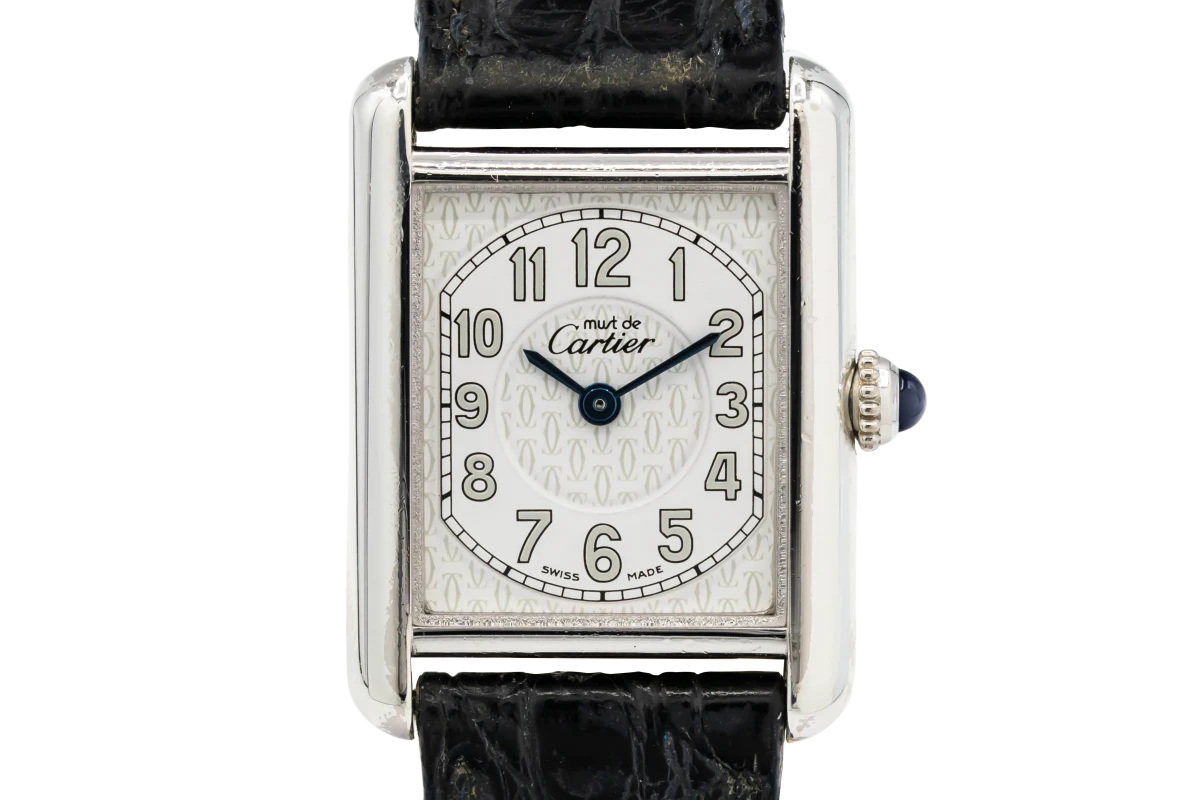 Cartier Must De Tank 925 21.8mm Black Leather 2416 Circa 1990s