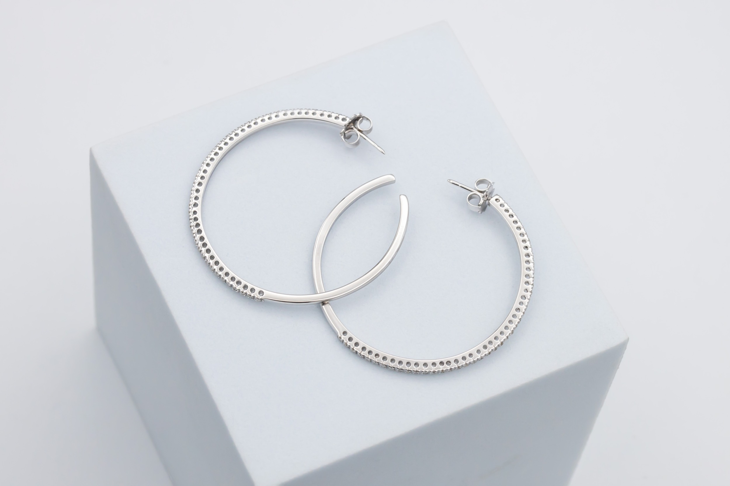 18ct White Gold Diamond Large Hoop Earrings 0.46ct