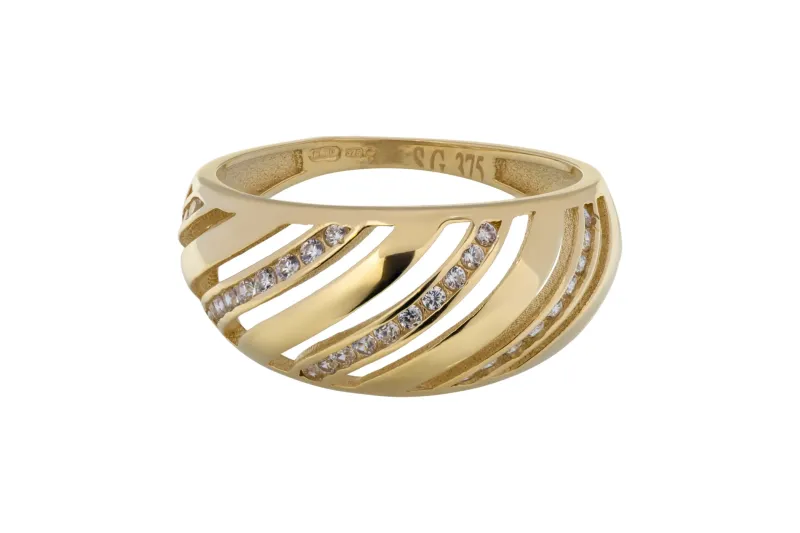 9ct Yellow Gold Wave Cubic Zirconia Ring 2.5g