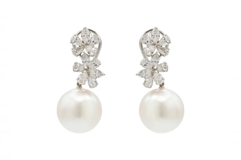 Mikimoto South Sea Pearl & Diamond Earrings 3.44ct