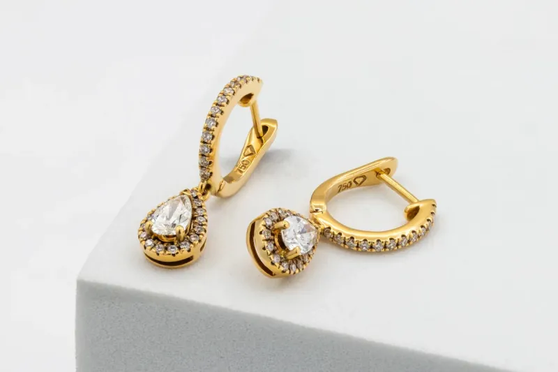 18ct Yellow Gold Pear Drop Diamond Hoops 0.66ct