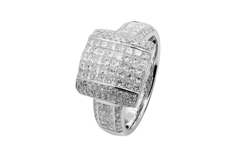 14ct White Gold Princess Cut Diamond Cluster Ring 1.39ct