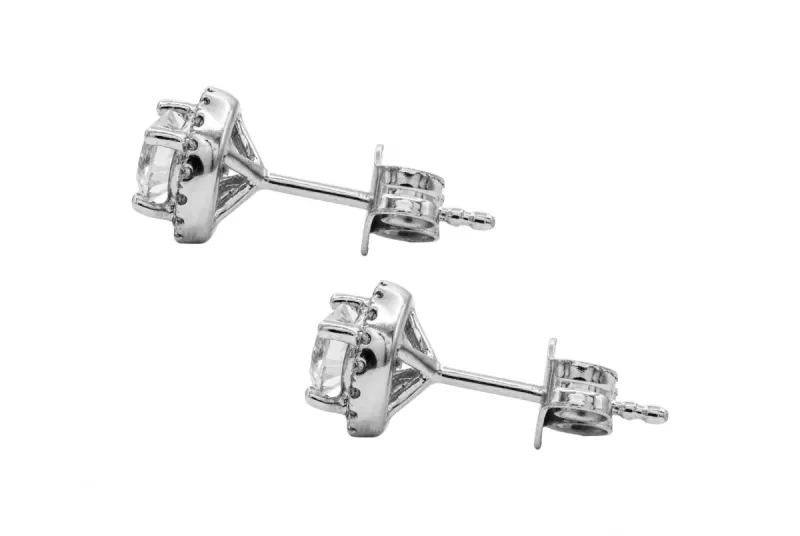 18ct White Gold Round Brilliant Diamond Halo Earrings 0.85ct