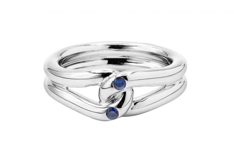 9ct White Gold Crossover Ring With Sapphires