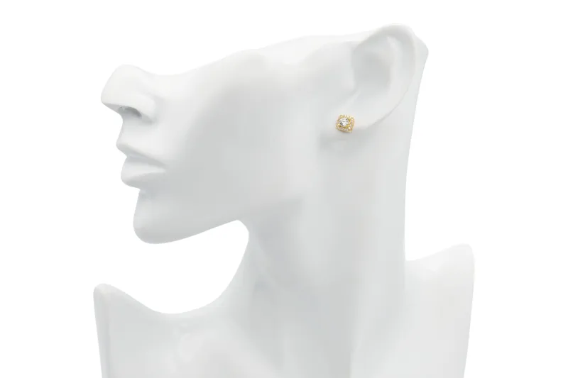 9ct Yellow Gold Cubic Zirconia Halo Square Stud Earrings 1.6g