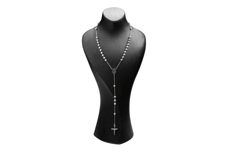 9ct White Gold Diamond Cut Rosary Beads 11.6g
