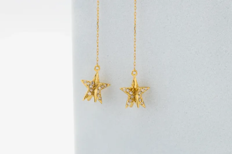18ct Yellow Gold Diamond Drop Down Earrings 0.09ct