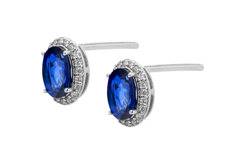 18ct White Gold Sapphire & Diamond Halo Stud Earrings 1.53ct