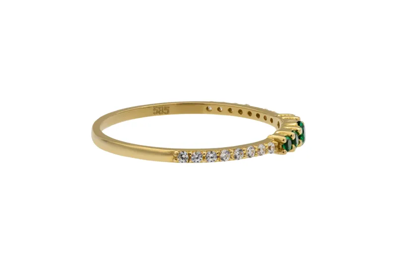 14ct Yellow Gold Green & White Cubic Zirconia Ring Size P 1g